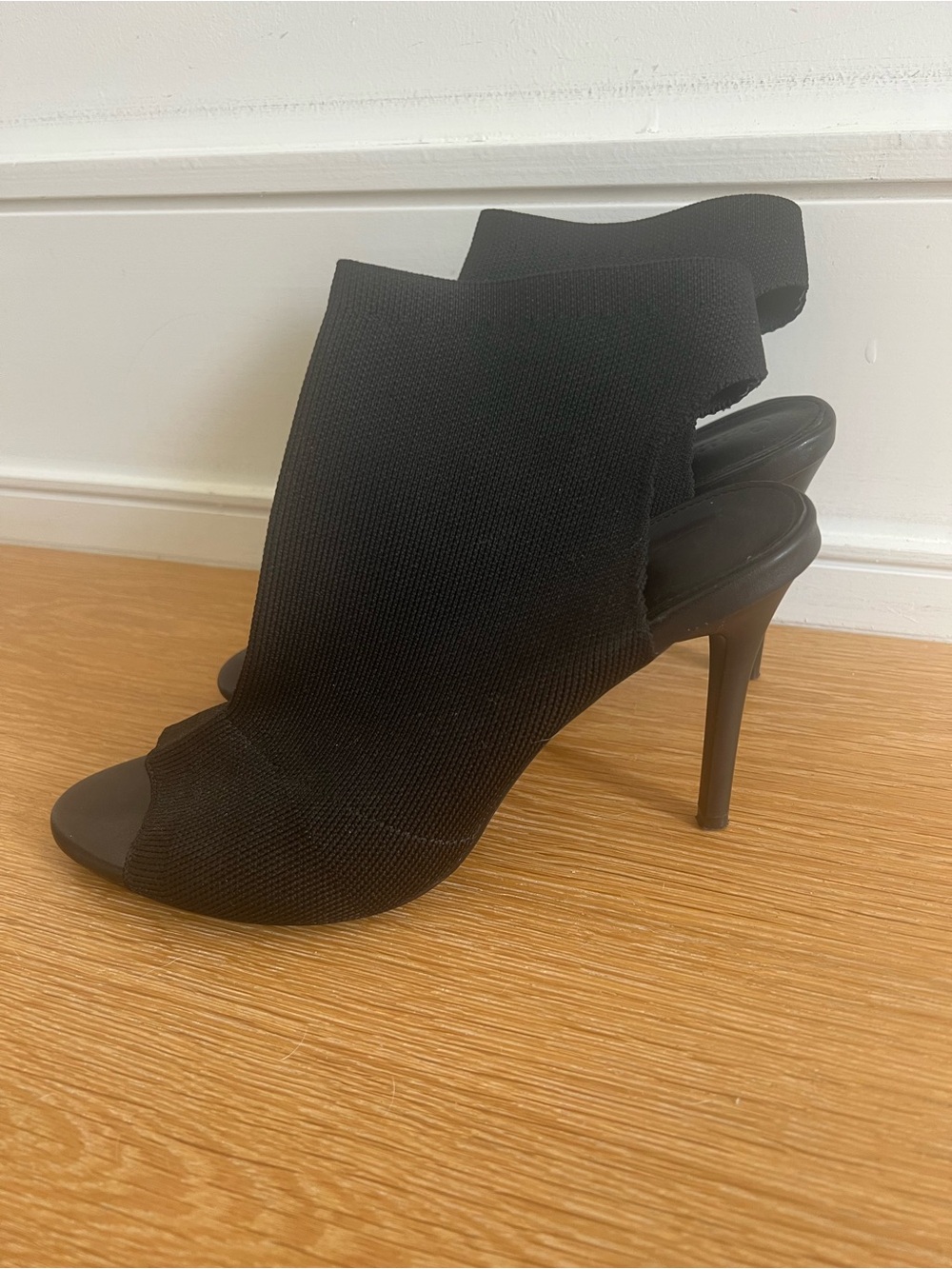 Black Open-Toe Knit Slingback Heels